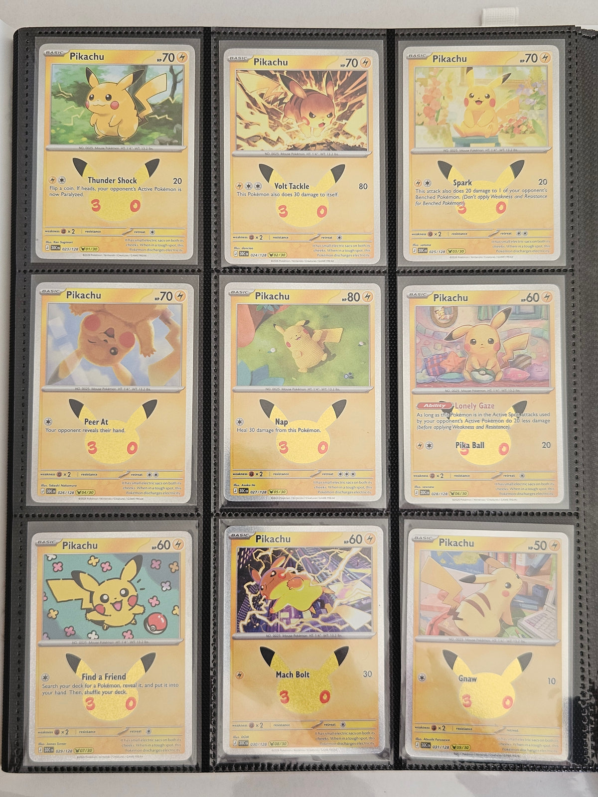 Pokémon 30th Anniversary Pikachu – Complete 30-Card Binder Collection
